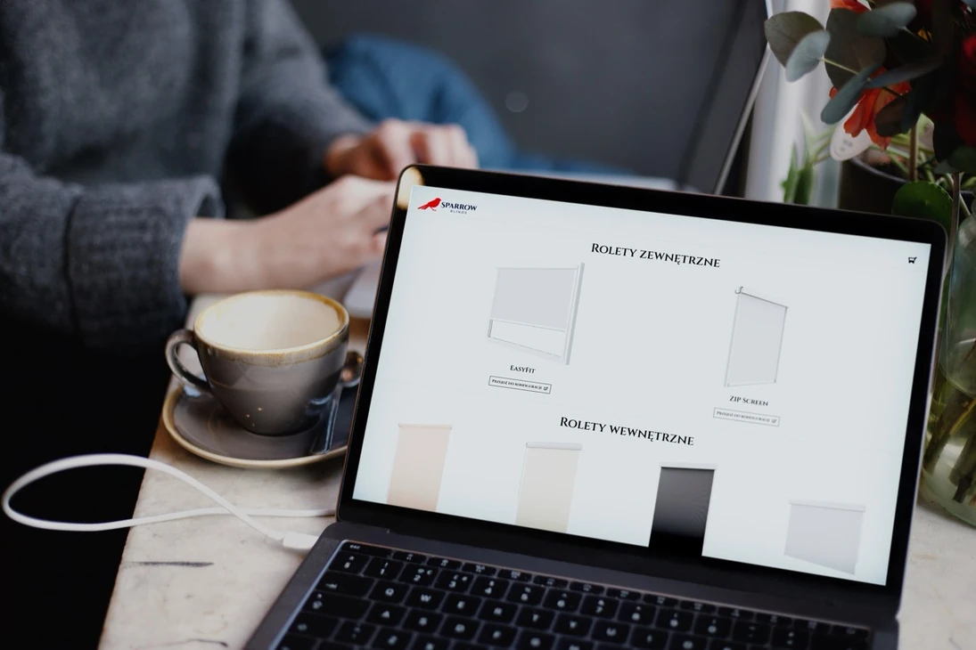 Banner z konfiguracją rolet Sparrow Blinds — intuicyjny wybór tkanin, kolorów i mechanizmów